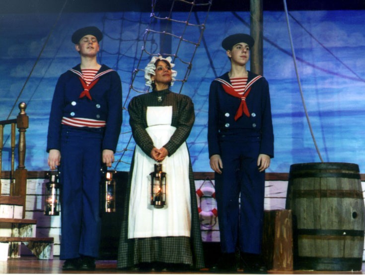 Chris in HMS Pinafore 2002, with Ethan DePuy and Josette M. Battisti